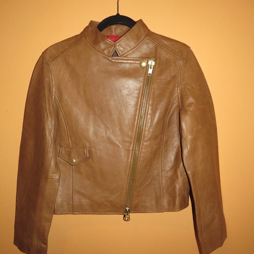 Coach Brown Leather Motorcycle Jacket with Asymmetrical Zipper
